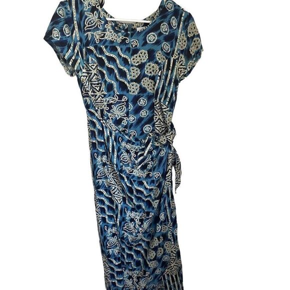 American Vintage Maggie Lawrence 100% Rayon Blue Aztec Midi Dress Sz Small - Picture 1 of 6